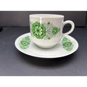 Vintage Teacup & Saucer, Green Floral by Mitterteich, Bavaria